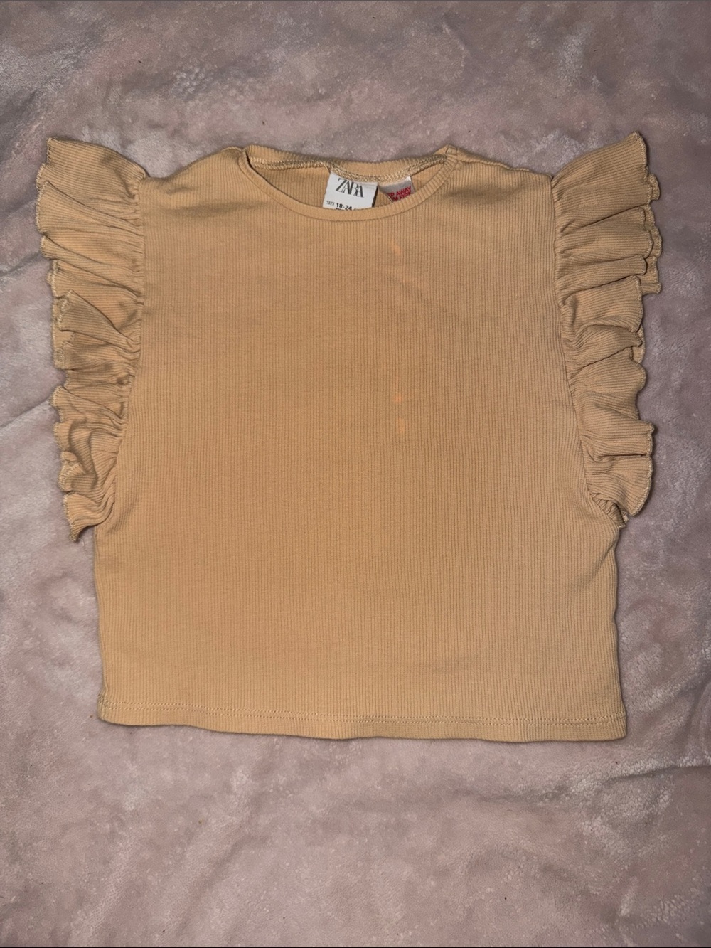 ZARA Mustard Ribbed Ruffle Sleeve Top